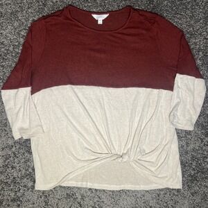 Market &Spruce Red Cream Three-Quarter Sleeve TwistFront Extra Large  Top